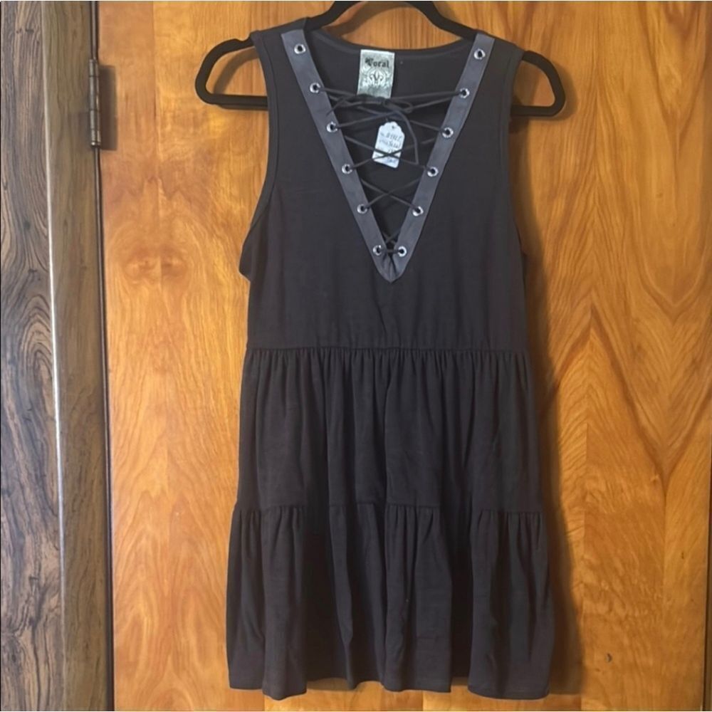 Vocal Black Tunic with Lace-Up Detail